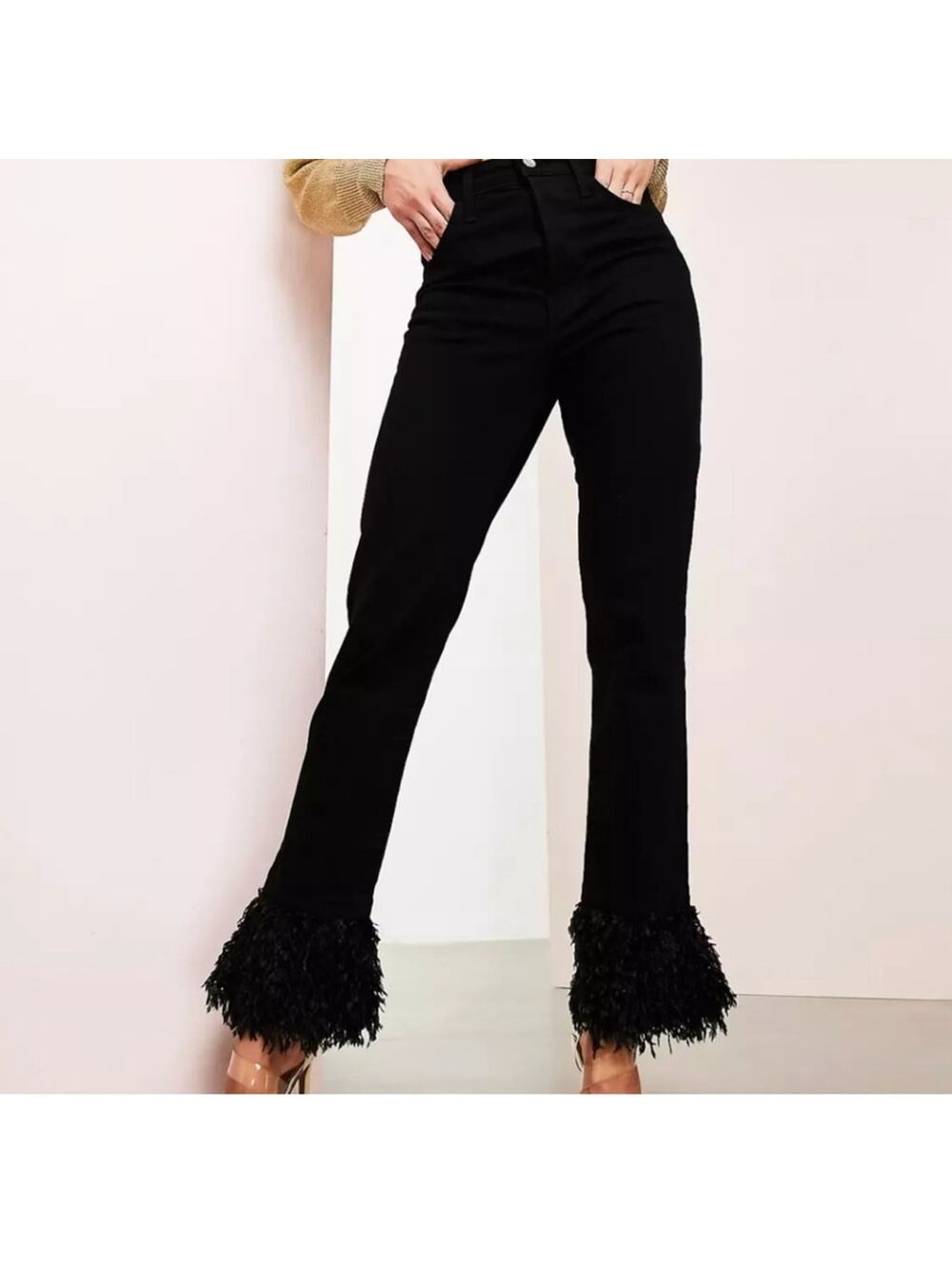 Asos Luxe Button Fly Jeans With Feather Hem Size 0 NWT